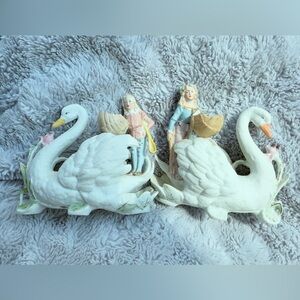 Lot Of Two Antique 1950’s Carl Schneider German Swan Bisque Vase Figurines